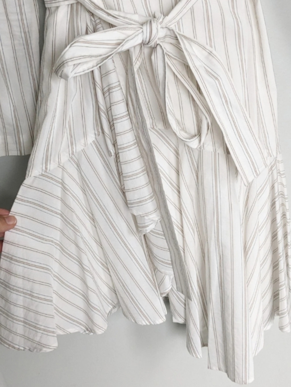 A.L.C. ENZO STRIPED PUFF SLEEVE WRAP DRESS IN WHITE/SALMON - Picture 6 of 9